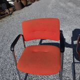 3 vintage chrome metal armchairs with orange fabric tops