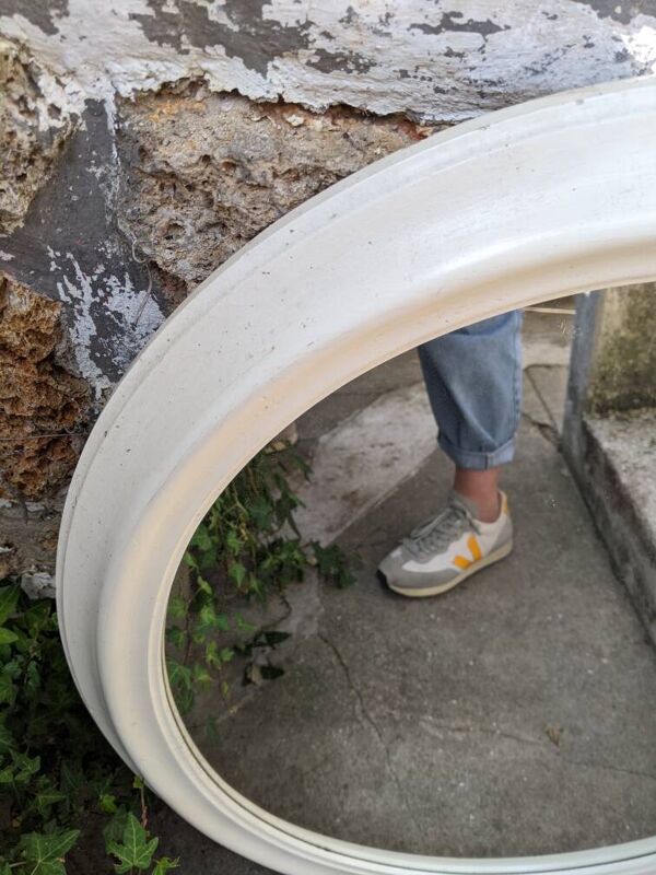 Grand miroir ovale bois peint décoration scandinave campagne brocante slow