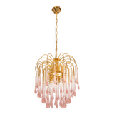 Lady Michelle, grand lustre en verre de Murano et cristal à gouttes roses, 1
