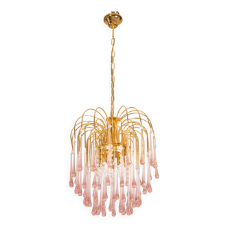 Lady Michelle, grand lustre en verre de Murano et cristal à gouttes roses, 1
