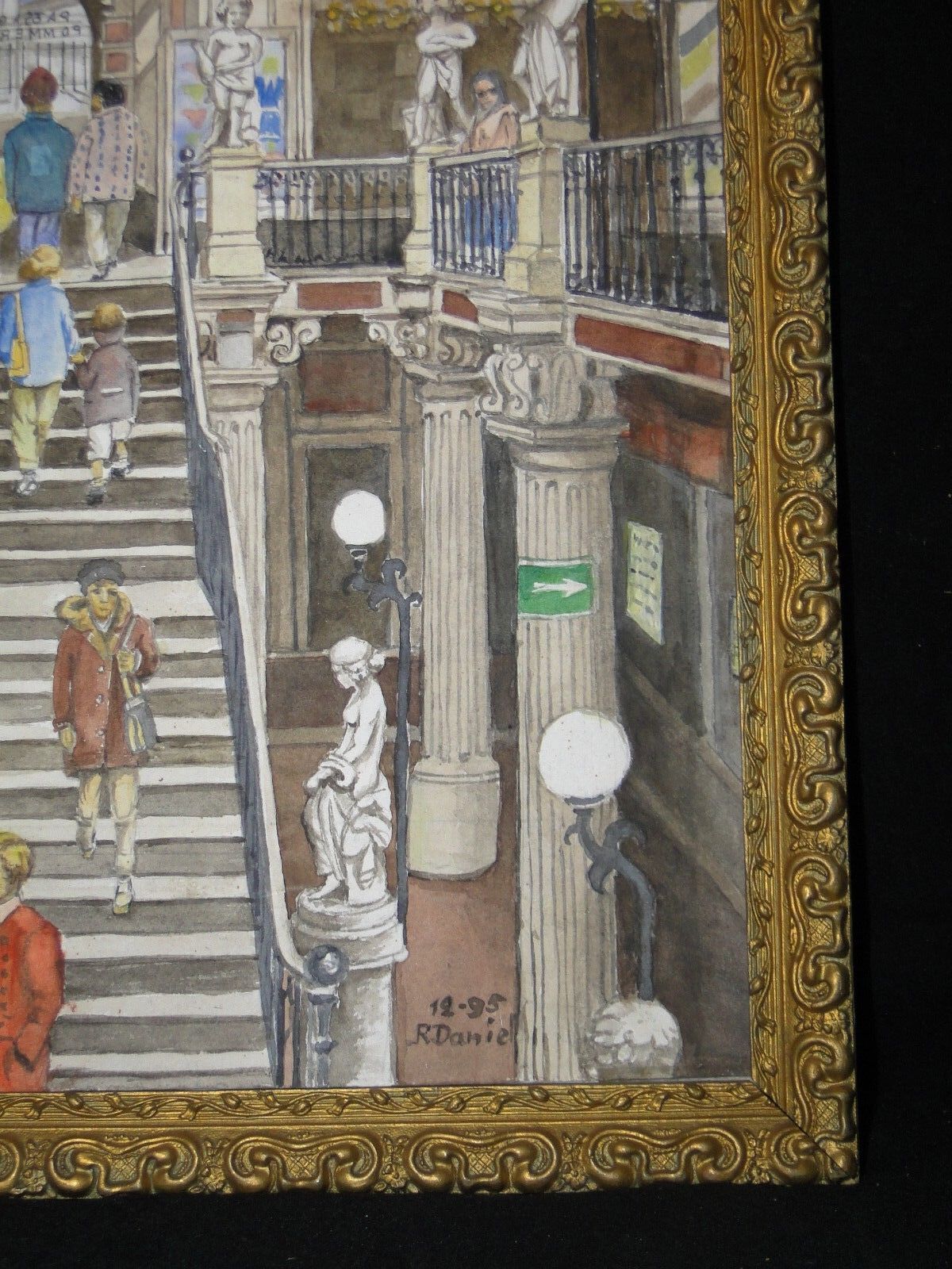 Aquarelle sur papier 1995 signe R. Daniel intérieur du passage Pommeraye