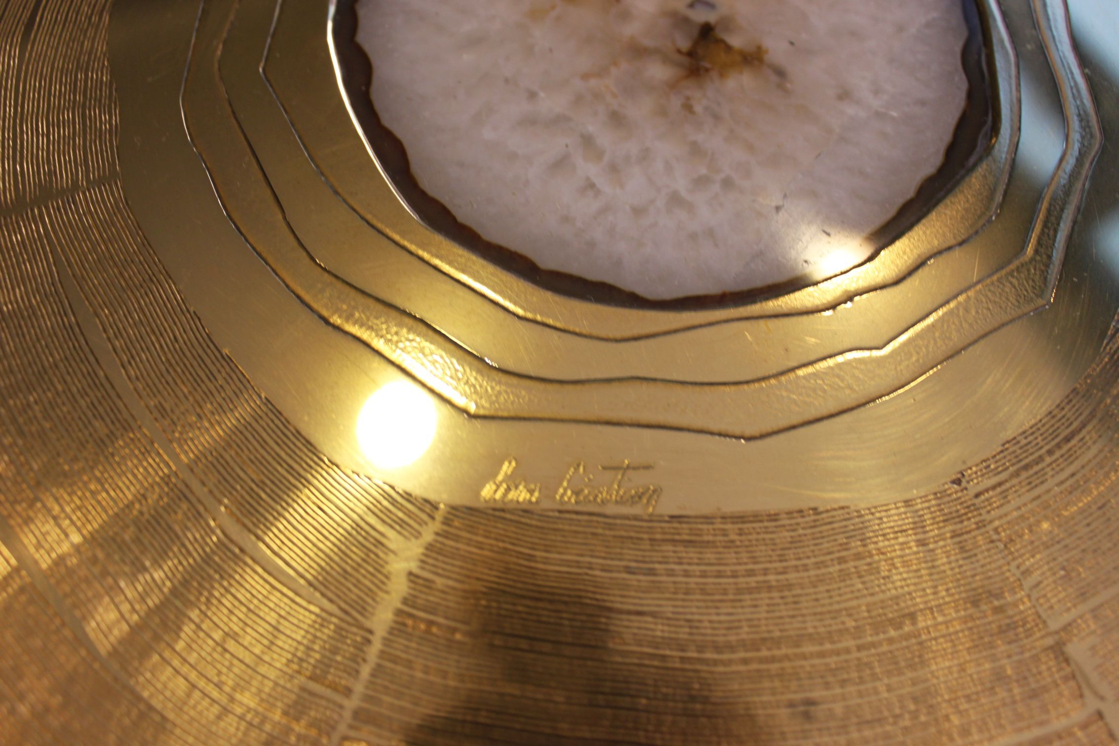 Table basse en laiton gravé et pierre d’agate Lova Création, 1970