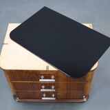 Art Deco walnut nightstand with black opaxite glass, Czechoslovakia 1930s