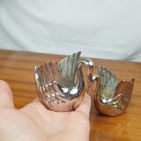 Pair of Silver Metal Zoomorphic Swan Candle Holders, Vintage 70s