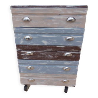 Industrial style 5-drawer chest of drawers on large casters Completely revamped