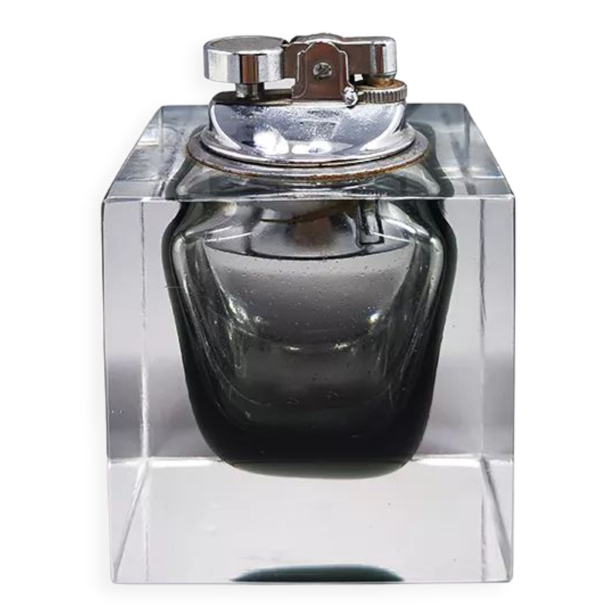 1960s grey table lighter in Murano Sommerso glass by Flavio Poli for Seguso