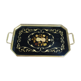 Old marquetry tray and gilded brass