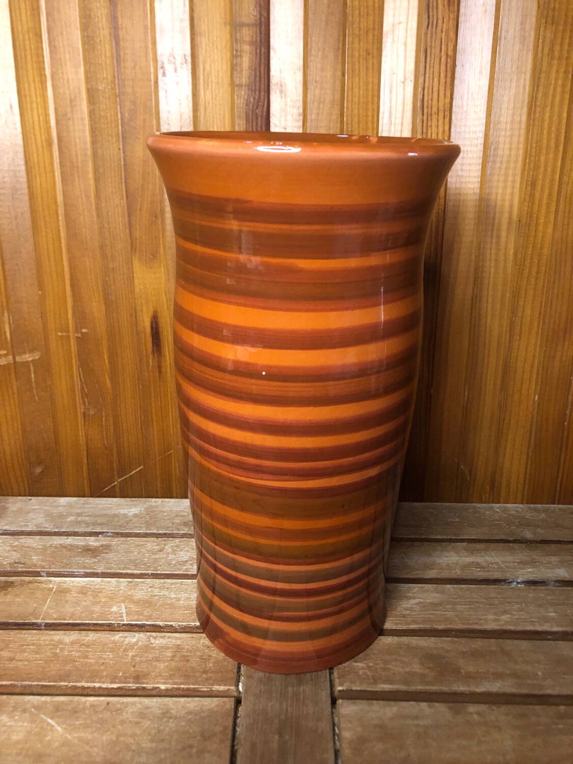 Old soulaines vase france ceramic brown & orange vintage #a393