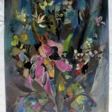 Tableau - champ de fleurs : orchidée et fleurs sauvages