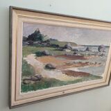 1962 Mid-Century Modern "Rockpools" Swedish Landscape Oil Painting, Framed