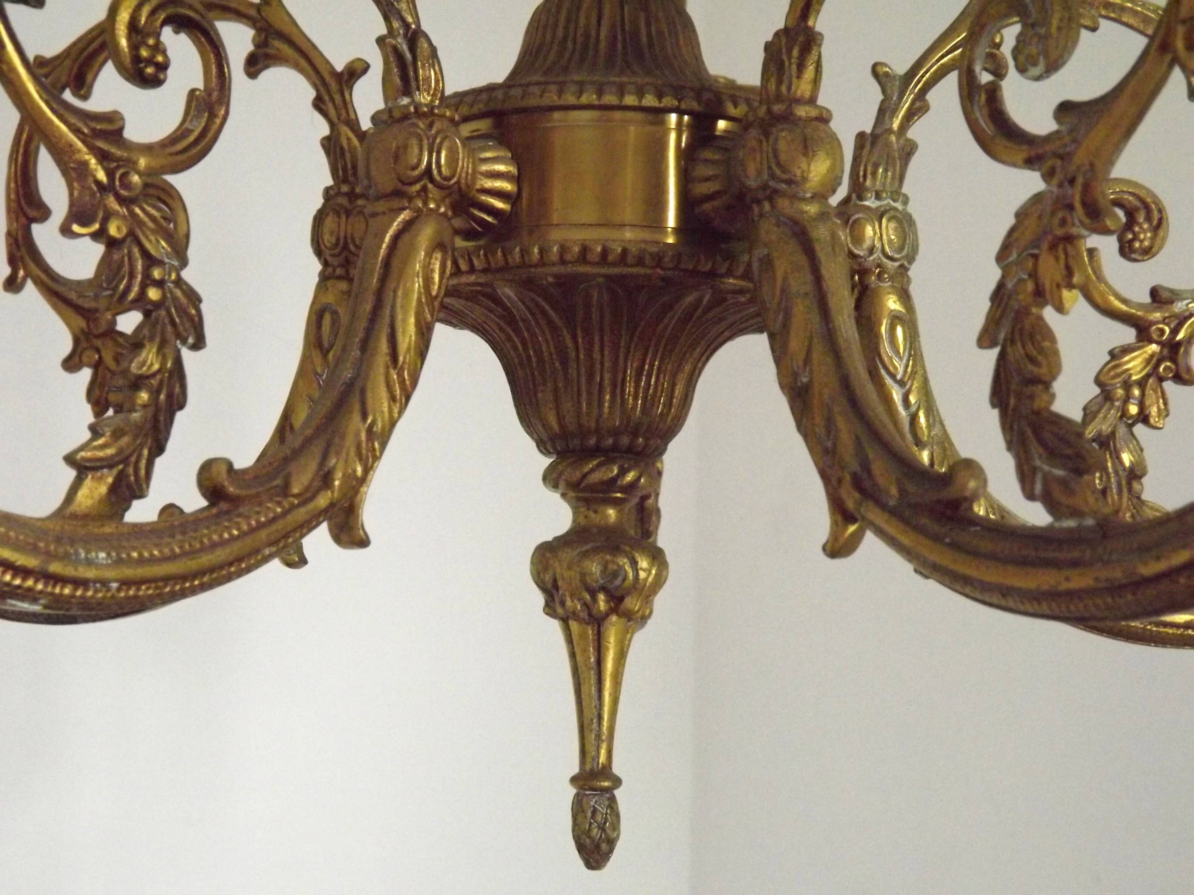 Elegant French Vintage Bronze 5-Light Art Nouveau Style Chandelier
