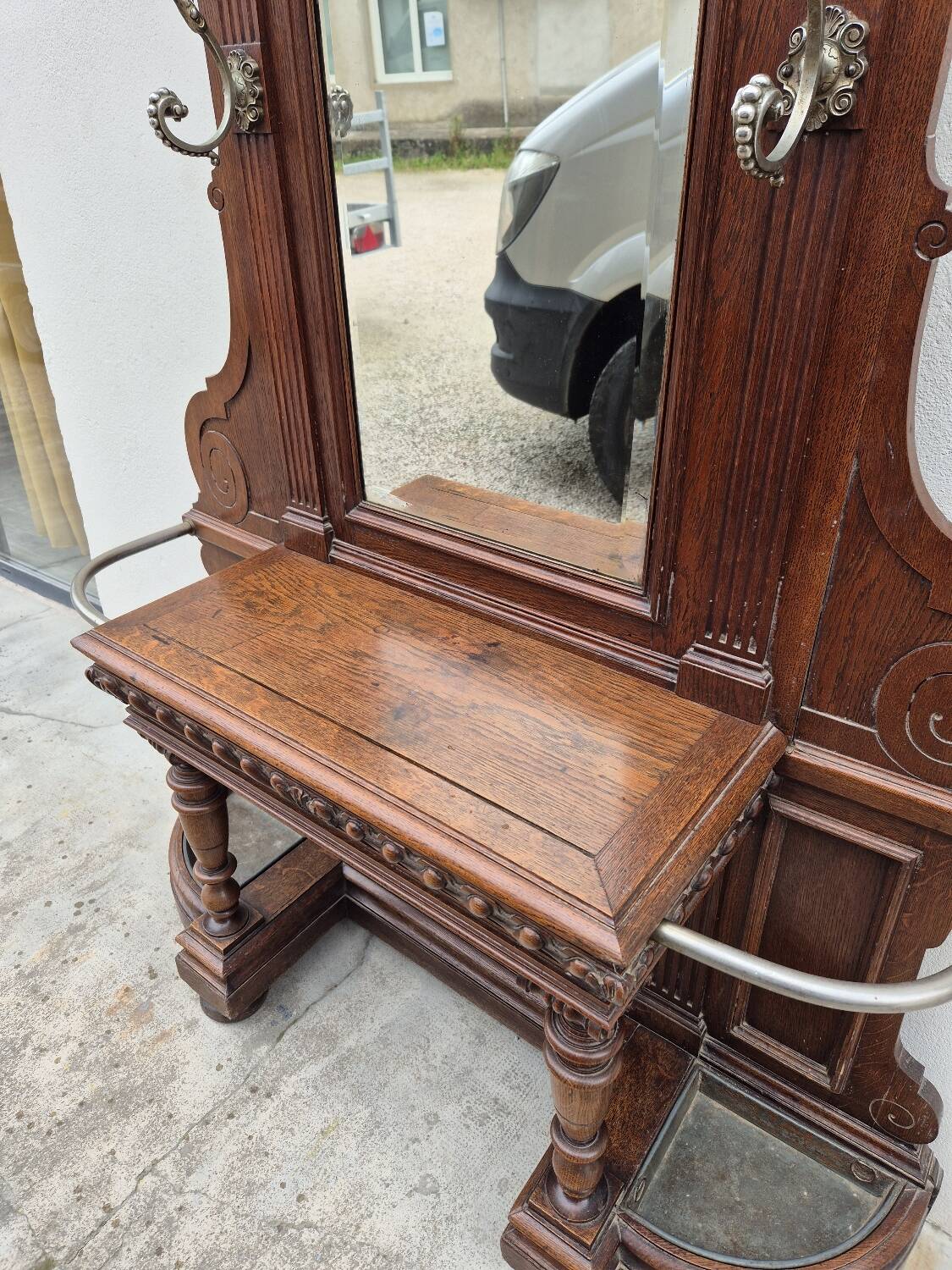 Cloakroom Napoleon III coat rack 19th in solid oak