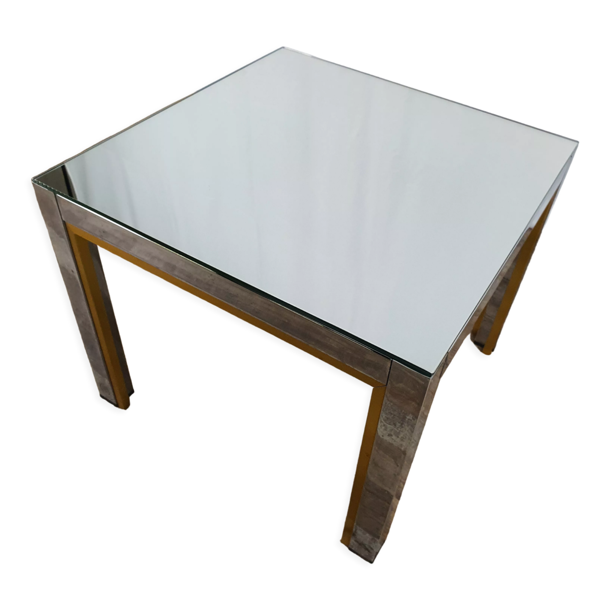 Table basse de Renato Zevi avec plateau en miroir, années 70