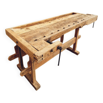 Antique workbench oak side table counter