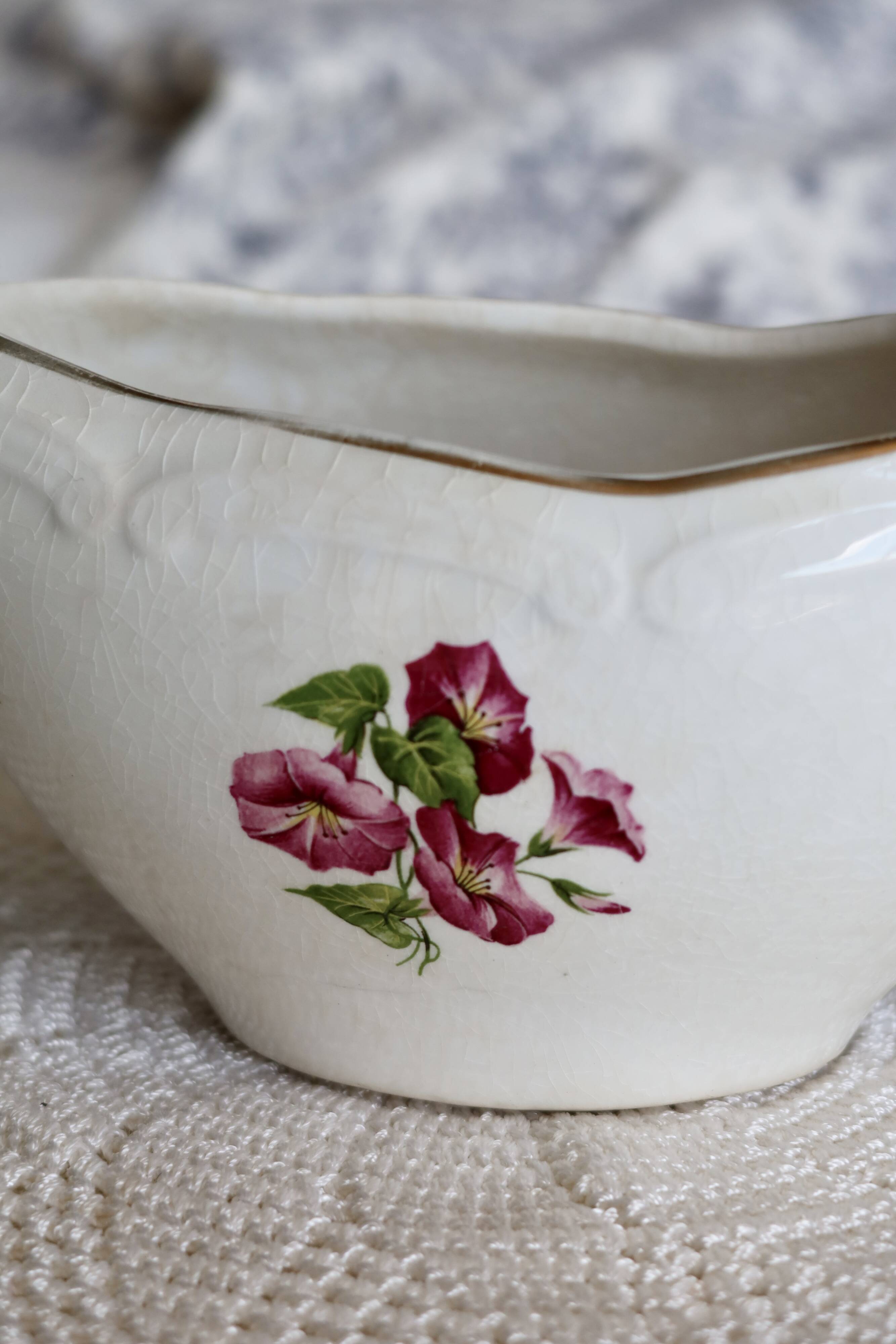 Vintage earthenware sauceboat – Moulin des Loups – Floral pattern