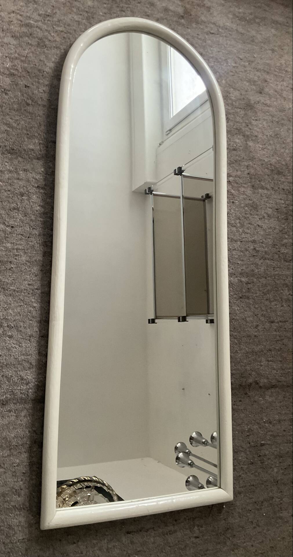 Large vintage mirror in stained white wood