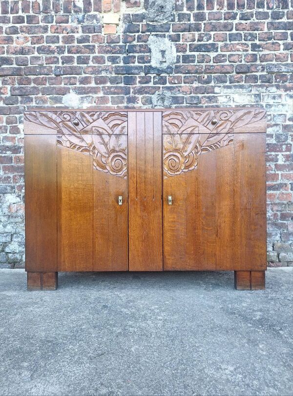 Buffet art déco plateau bois, meuble vaisselier ancien
