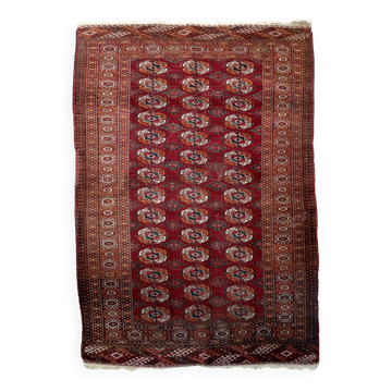 Handmade vintage Uzbek Bukhara rug 128cm x 183cm 1920s