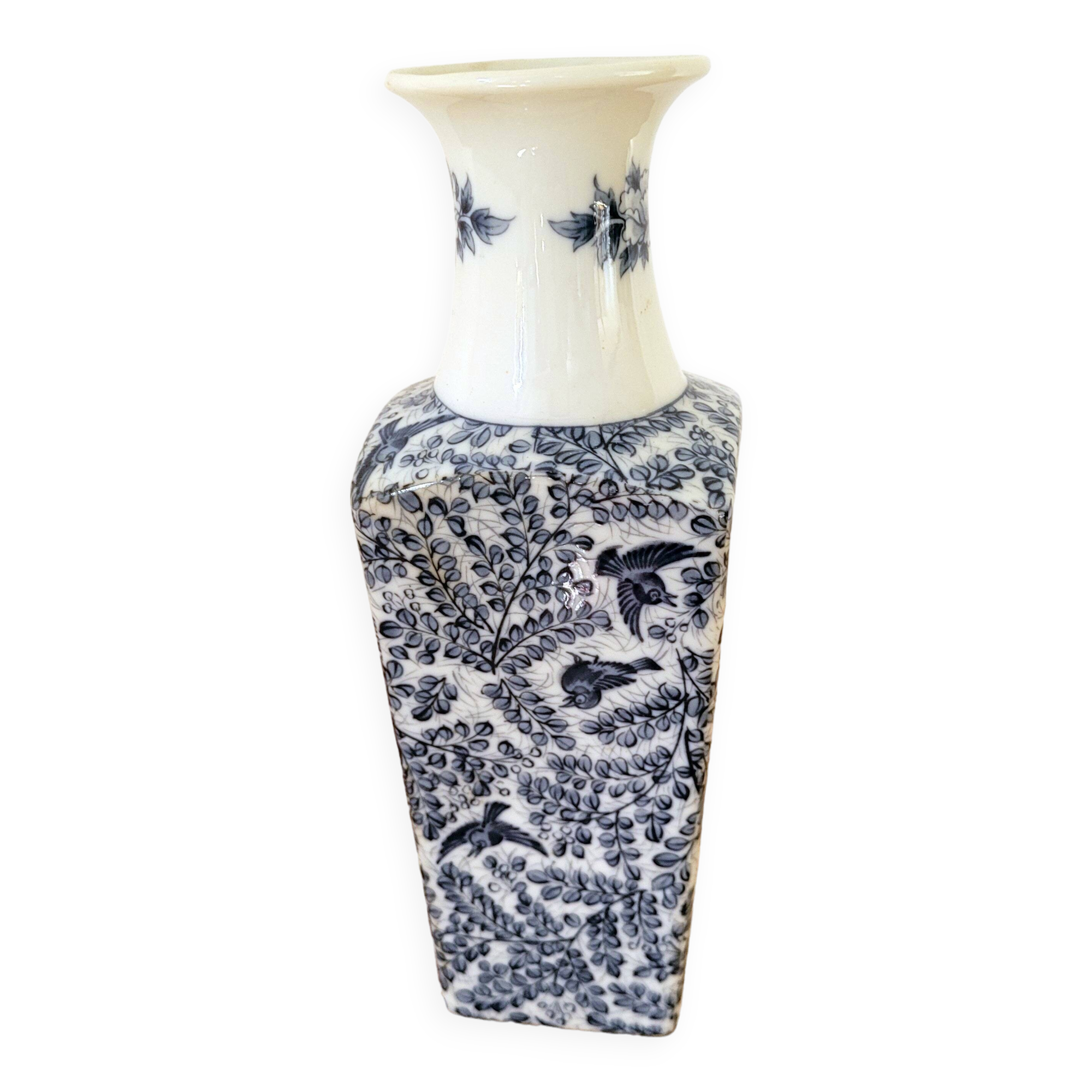 Vase japonisant aux oiseaux bleus - Asahi Sato Gordon