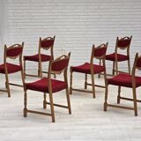 1970s, set of 6 Danish dining chairs, oak wood, furniture wool.