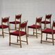 Années 1970, ensemble de 6 chaises de salle à manger danoises, bois de chêne, laine d'ameublement.