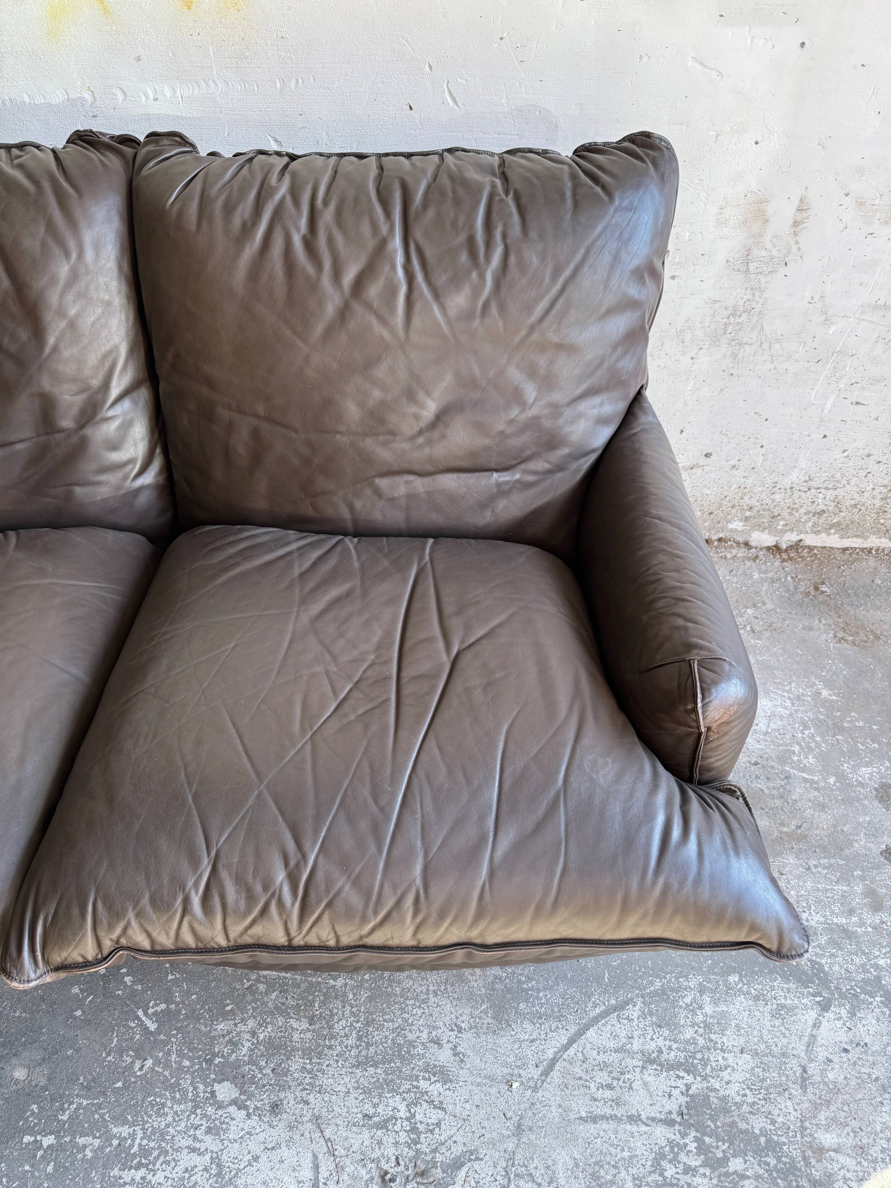 Michel Cadestin 1970s Dark Brown Leather 4-Piece Modular Sofa for Airborne