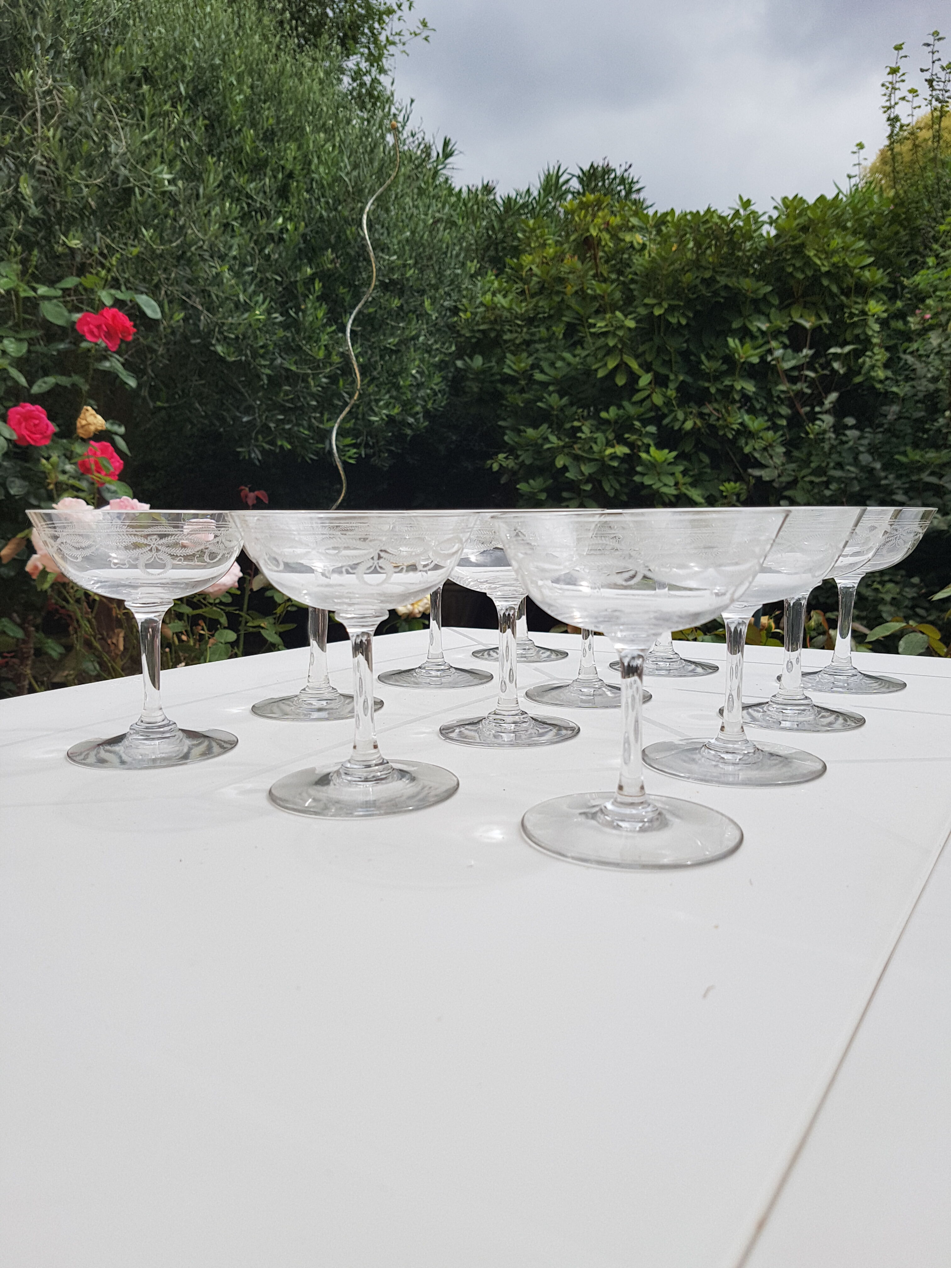 Set of 12 crystal champagne glasses 1930s