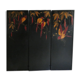 Paravent art déco en laque à décor polychrome de martins pêcheurs circa 1930