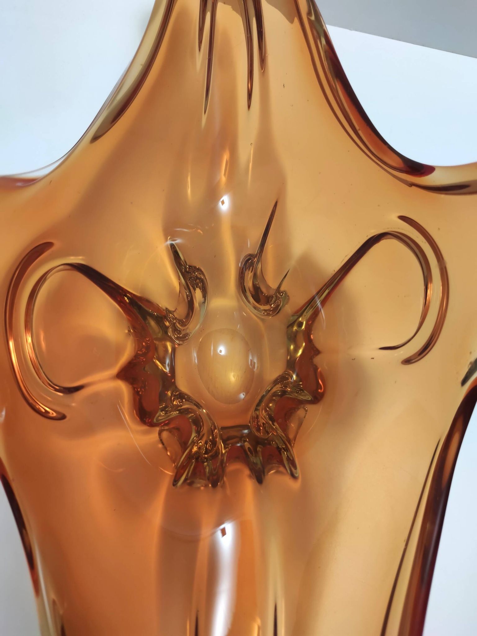 Vintage rusty orange sommerso murano glass bowl / centerpiece, italy