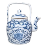 Chinese teapot in blue and white porcelain square handle