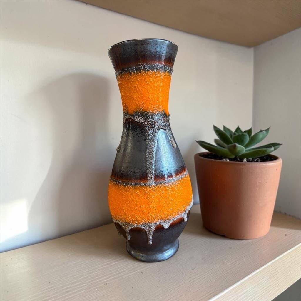 Vintage black/orange fat lava vase