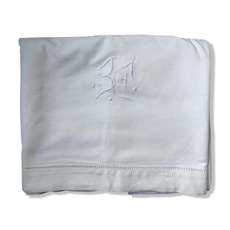 Drap ancien monogramme BF en coton