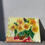 Oil on canvas of a bouquet of sunflowers