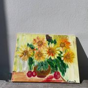 Huile sur toile d’un bouquet de tournesols