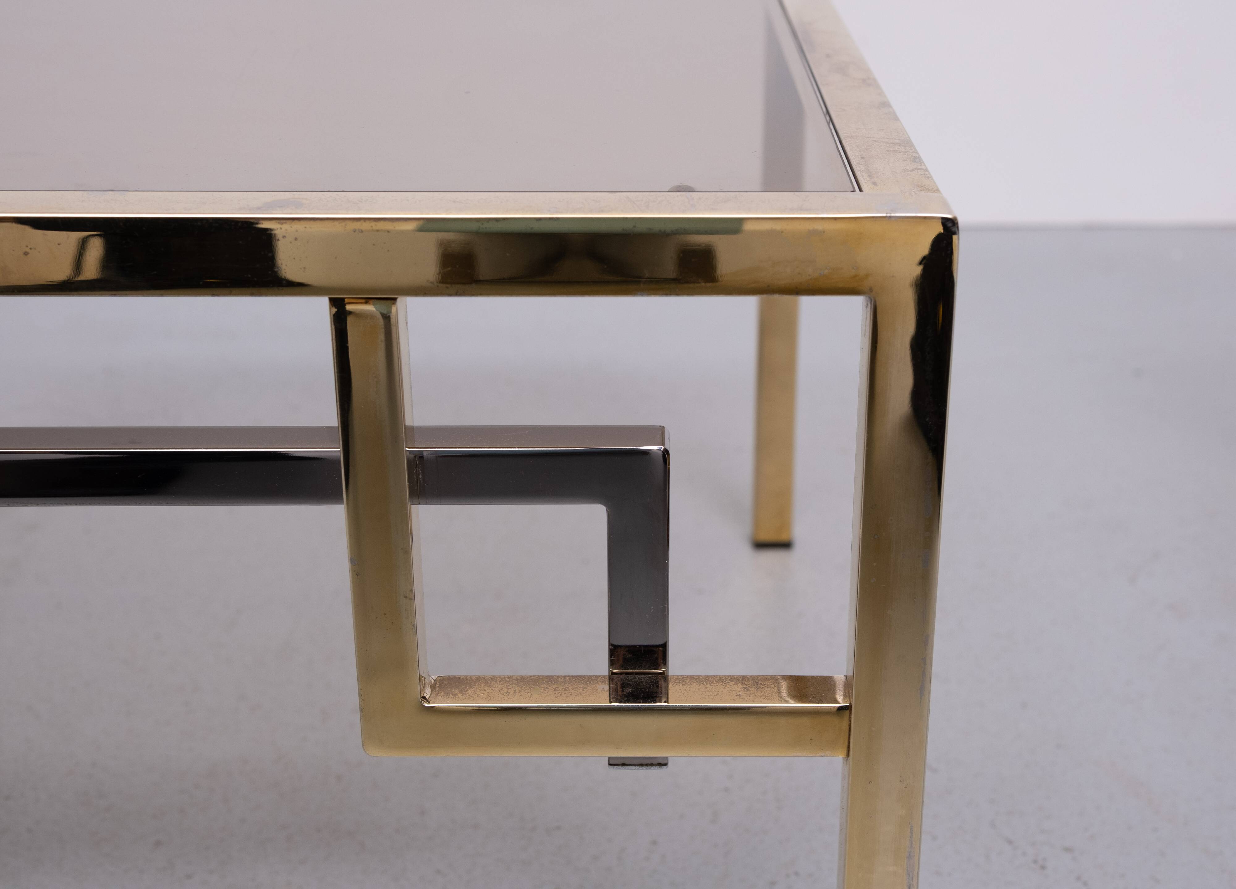 Pair Brass square side tables Belgo Chrome 1970s Belgium