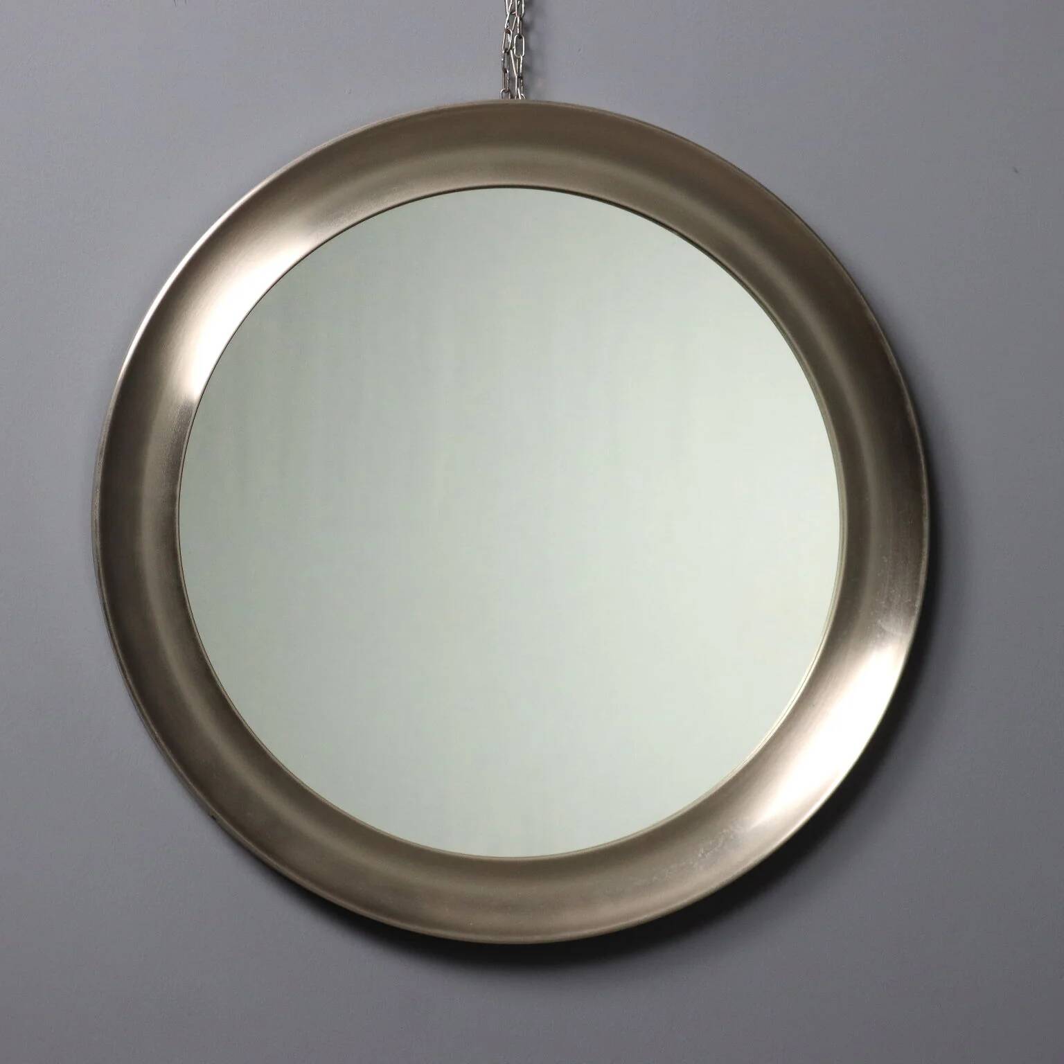 Vintage round mirror, iron and glass frame, Italy, 1960s