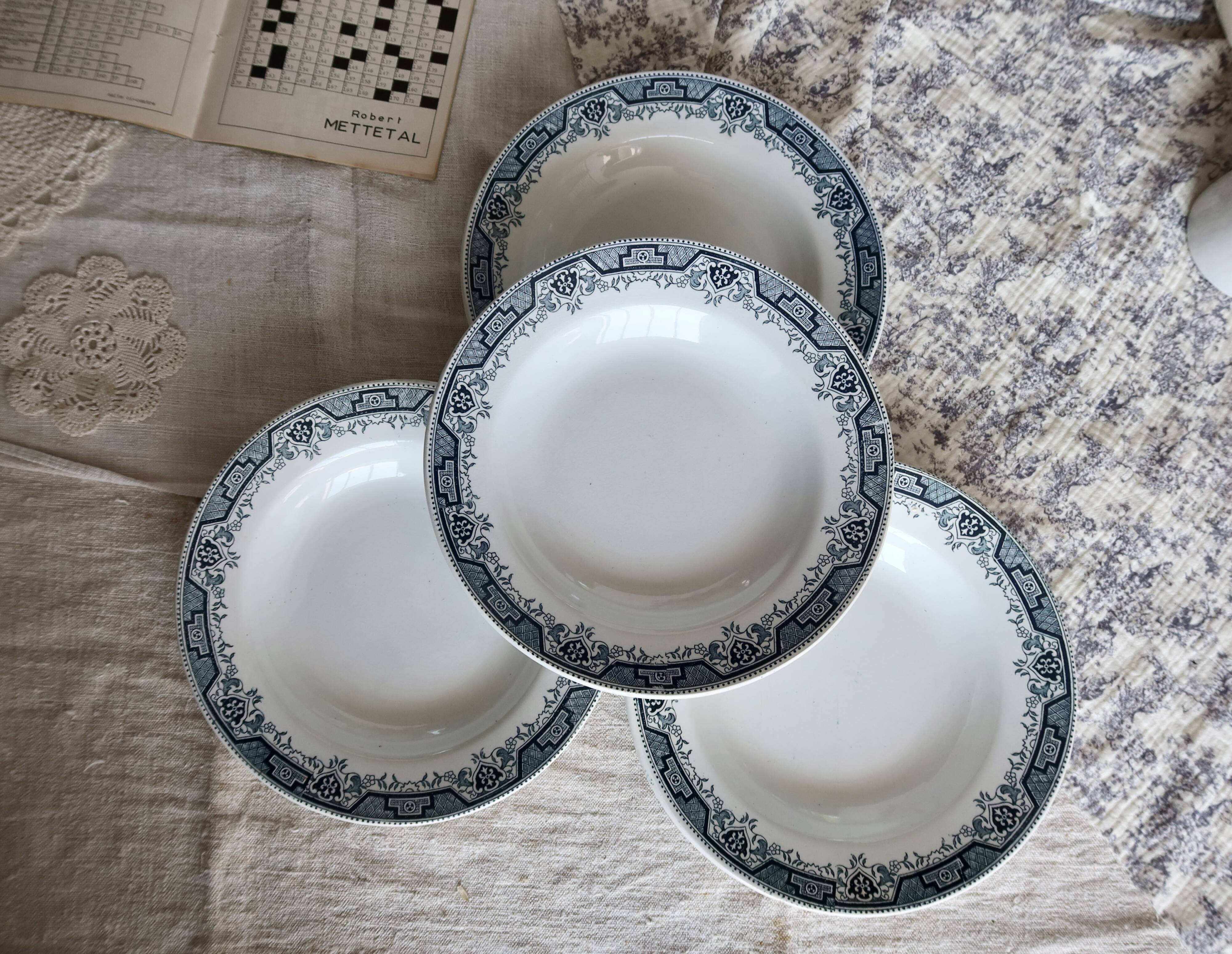 4 vintage earthenware soup plates, Morocco model