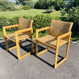 Pair of vintage armchairs wood and Scandinavian cannage