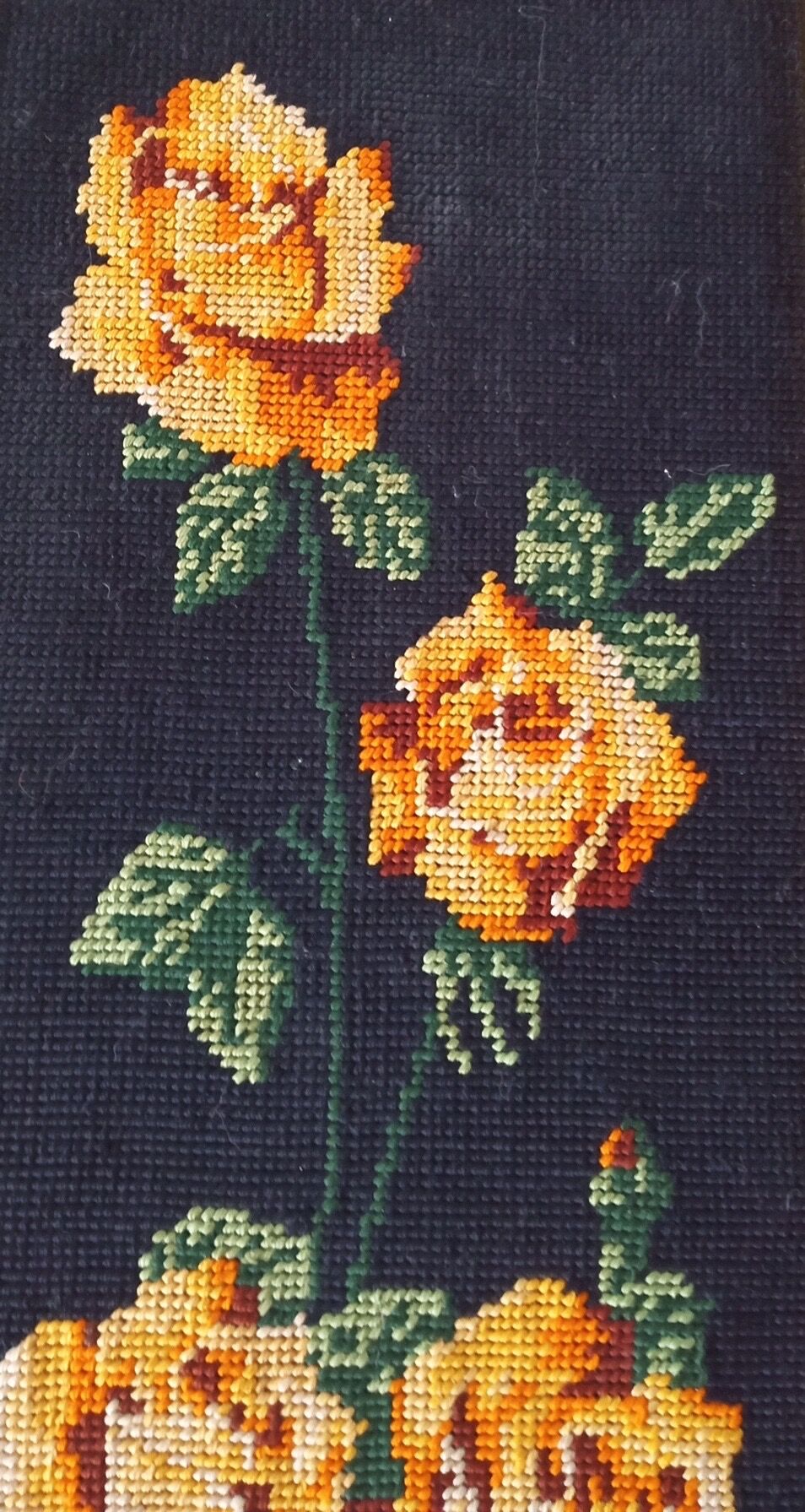 Golden frame with ancient canvas of yellow roses