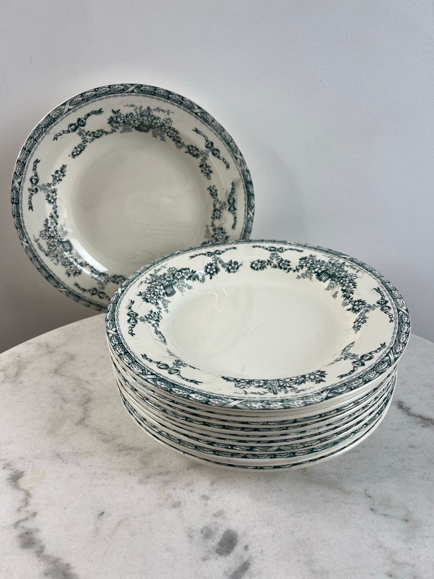 Set of 12 deep plates in ironstone Ninon 24cm