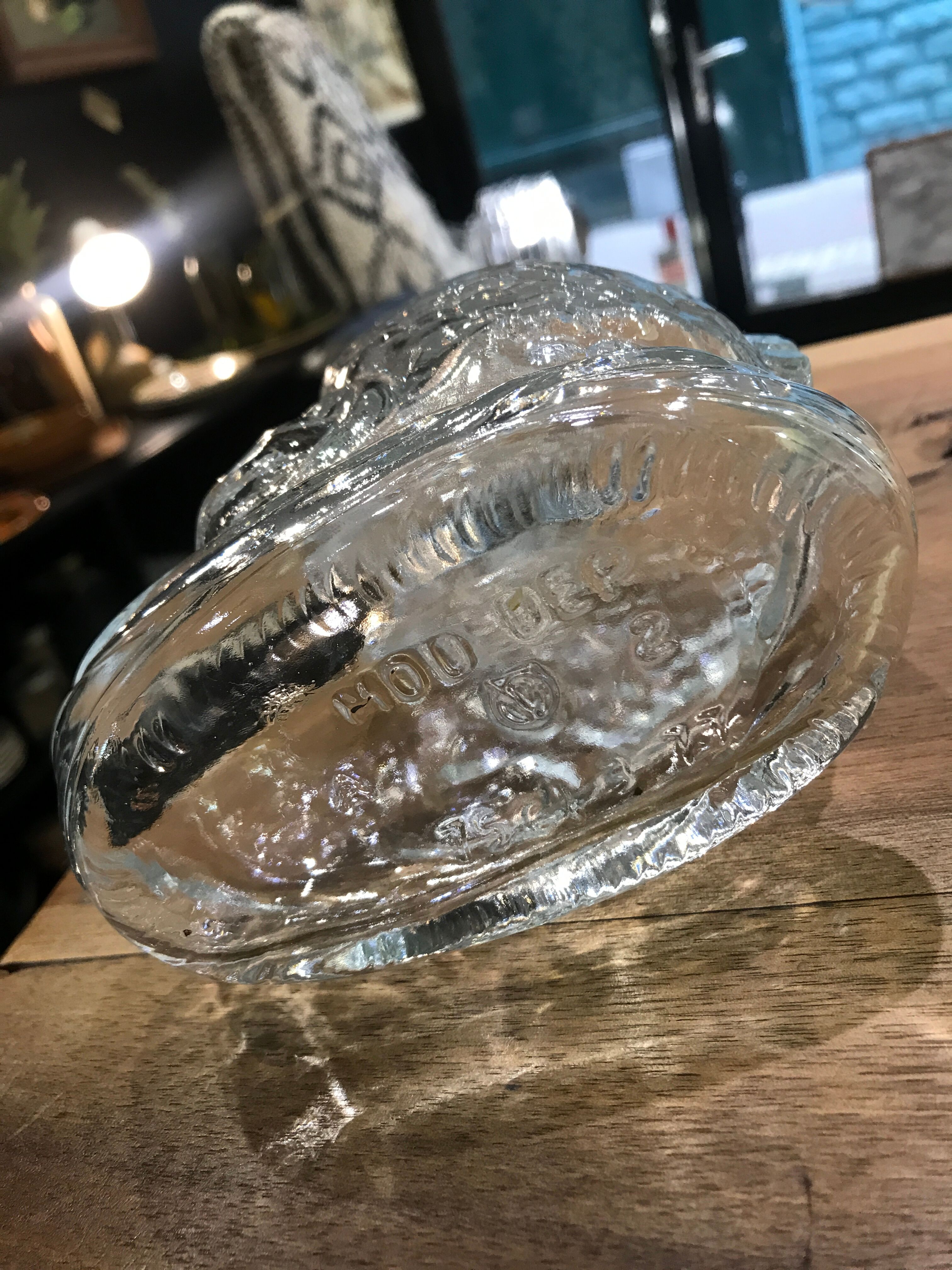 Transparent glass vase fish-shaped