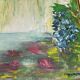 Mid-Century Oil on Canvas “Water Lilies” by Lena Larsson Framed 50 × 42 cm
