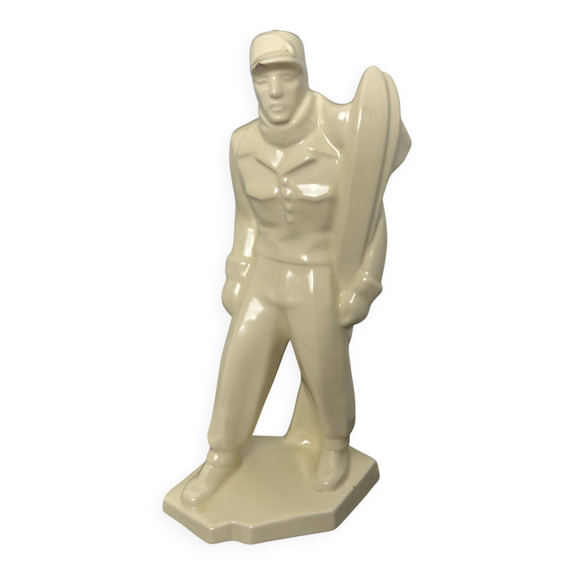 Ceramic sculpture signed Le Jan – Art Deco Skier