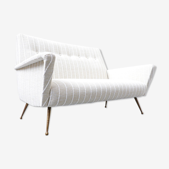 Italian white fabric sofa, 1950s, new upholstery