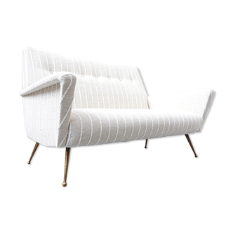 Italian white fabric sofa, 1950s, new upholstery