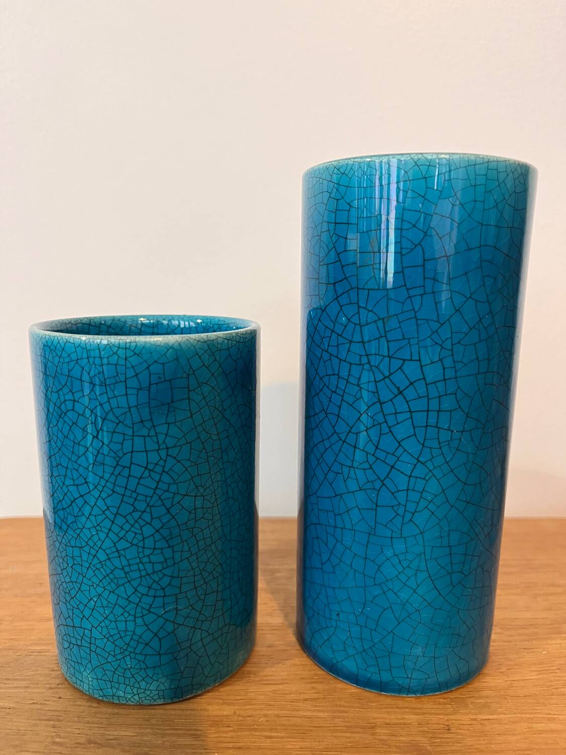 Paire de vases céramique turquoise style Lachenal