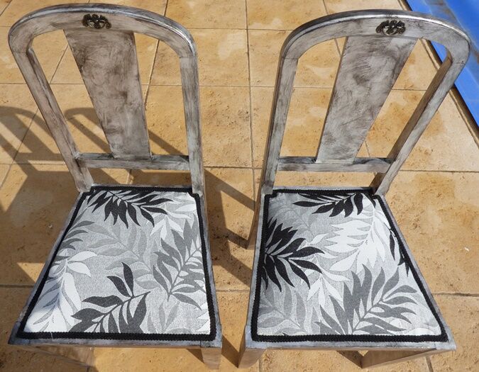 Set of 2 chic chairs with top fabrics patterned wooden leaf quality