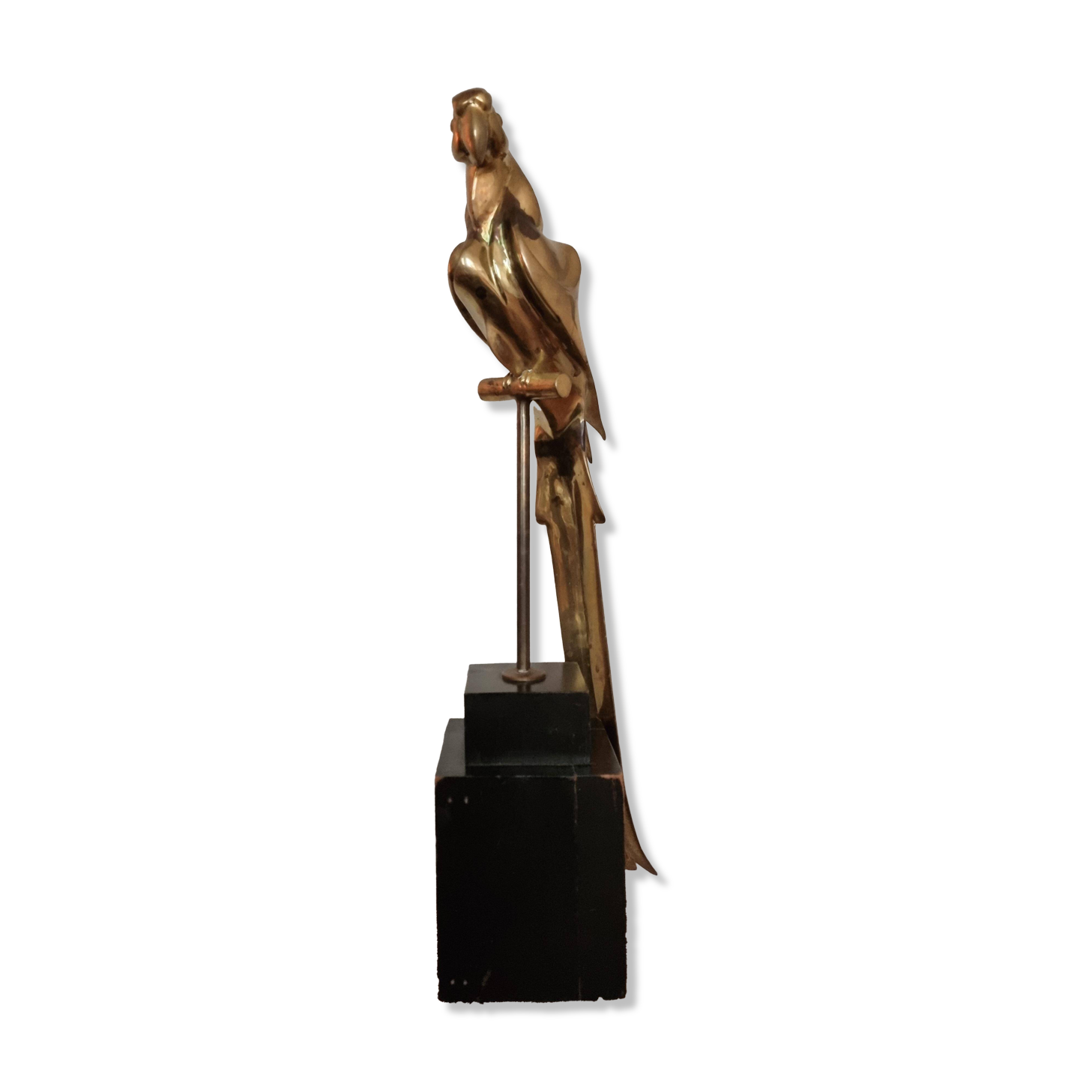 Decorative sculpture in solid brass representing a parrot, 1970s, Palm Beach/Hollywood Regency.