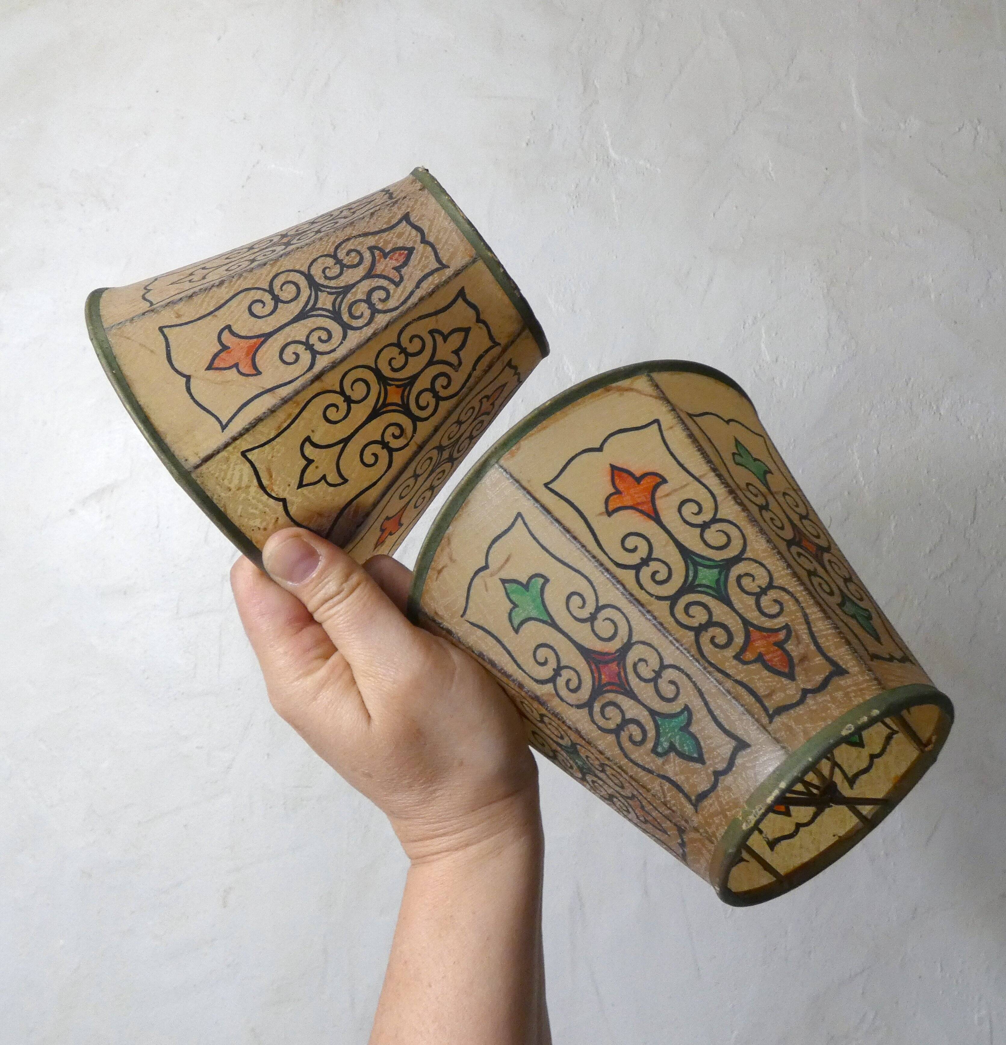 2 vintage leather clip lampshades