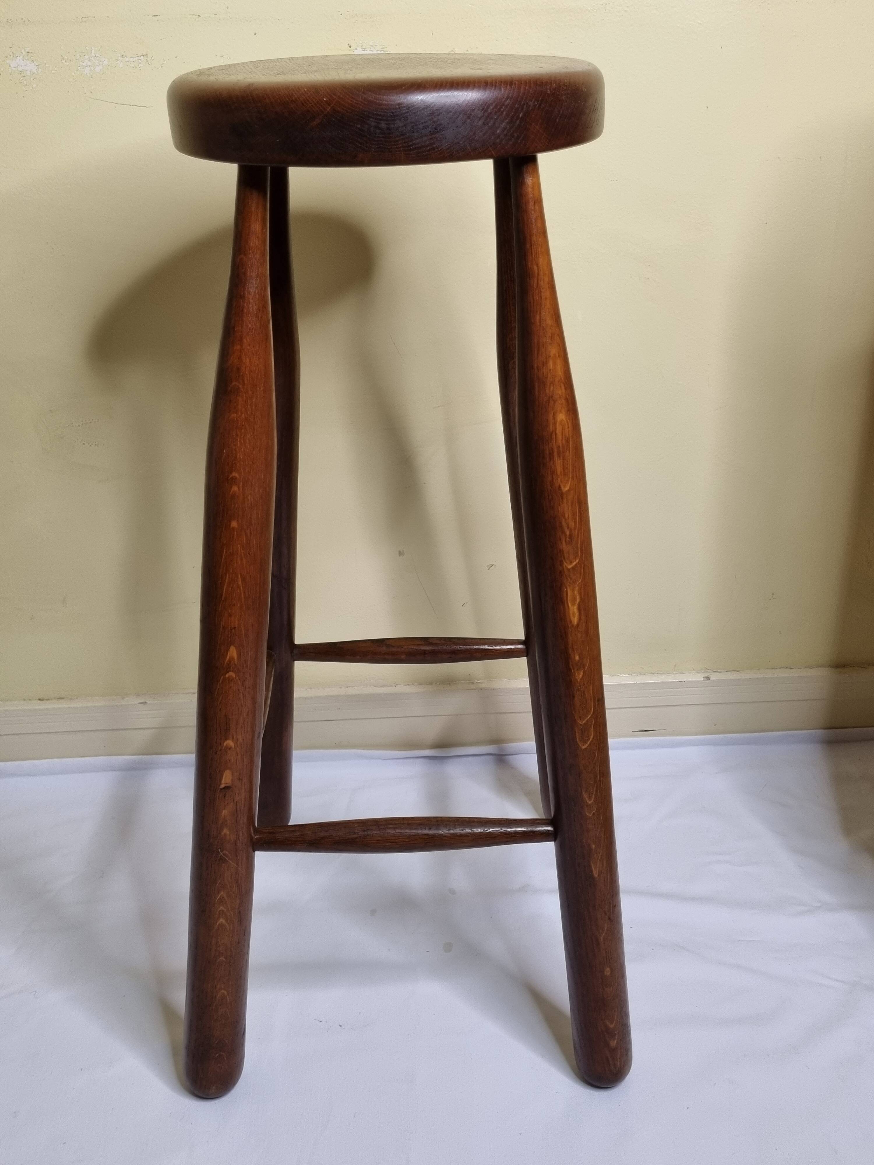 High stool in solid wood, Scandinavian style, 50s, 82 cm